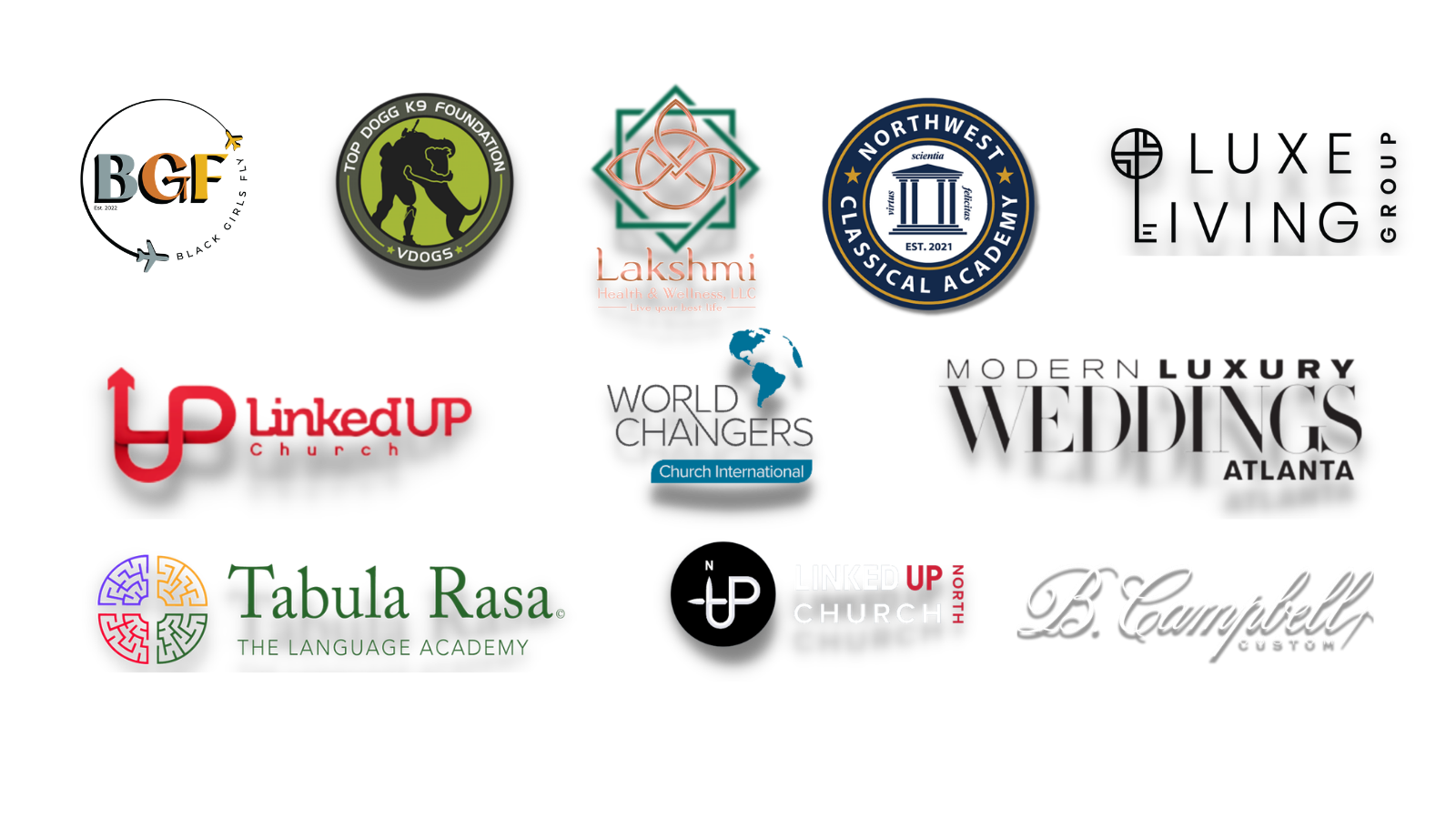 Logos of organizations J. August Media has worked with